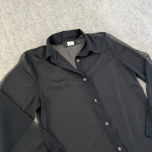3 for $6 Elegancia Sheer Long Sleeve Summer Black Blouse Top S - Picture 3 of 10